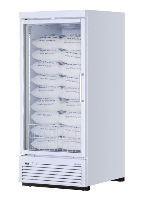 Turbo Air TJMI-30SDW-N 36 5/8" White Indoor Ice Merchandiser w/ Glass Door – Bottom Mount Compressor, 115v - Bakery Wholesalers