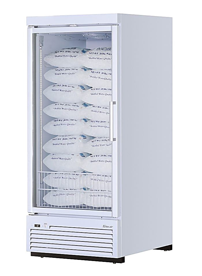 Turbo Air TJMI-30SDW-N 36 5/8" White Indoor Ice Merchandiser w/ Glass Door – Bottom Mount Compressor, 115v - Donut-Equipment.com