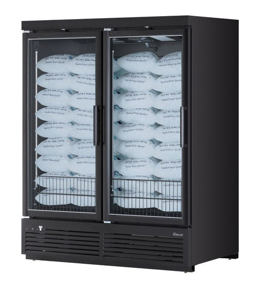 Turbo Air TJMI-55SDB-N 65 1/8" Black Indoor Ice Merchandiser w/ Glass Door – Bottom Mount Compressor, 115v - Bakery Wholesalers