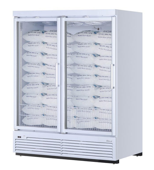 Turbo Air TJMI-55SDW-N 65 1/8" White Indoor Ice Merchandiser w/ Glass Door – Bottom Mount Compressor, 115v - Bakery Wholesalers