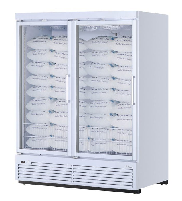 Turbo Air TJMI-55SDW-N 65 1/8" White Indoor Ice Merchandiser w/ Glass Door – Bottom Mount Compressor, 115v - Bakery Wholesalers