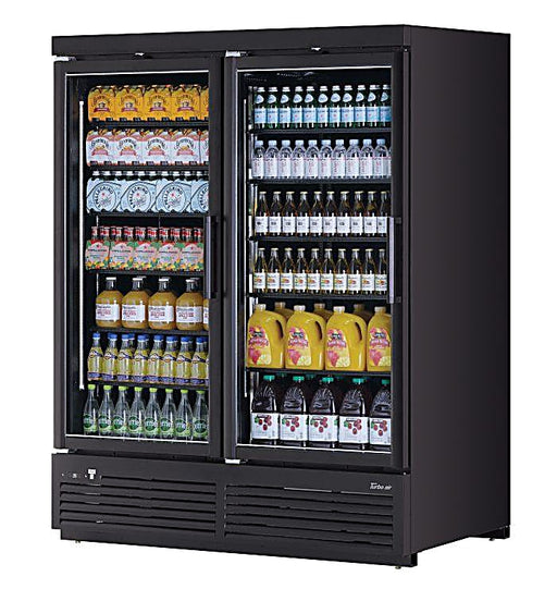 Turbo Air TJMR-55SDB-N 65 1/8" Black Super Deluxe Two Section Glass Door Merchandiser – (2) Swing Doors, 115v - Donut-Equipment.com