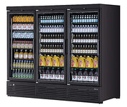 Turbo Air TJMR-85SDB-N 97 1/2" Black Super Deluxe Three Section Glass Door Merchandiser – (3) Swing Doors, 115v - Donut-Equipment.com