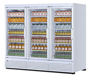 Turbo Air TJMR-85SDW-N 97 1/2" White Super Deluxe Three Section Glass Door Merchandiser – (3) Swing Doors, 115v - Donut-Equipment.com