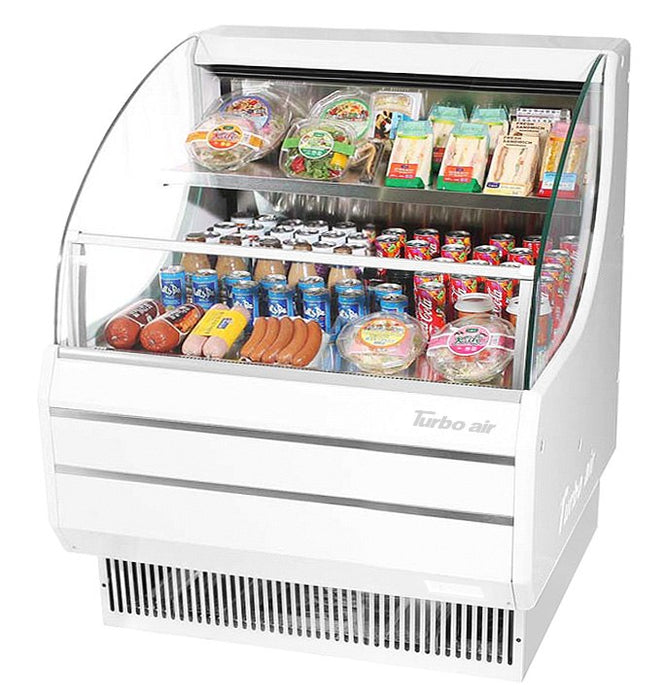 Turbo Air TOM-30LW-N 28" Horizontal Open Air Cooler w/ (2) Levels – Low Profile, White Exterior, 115v - Bakery Wholesalers