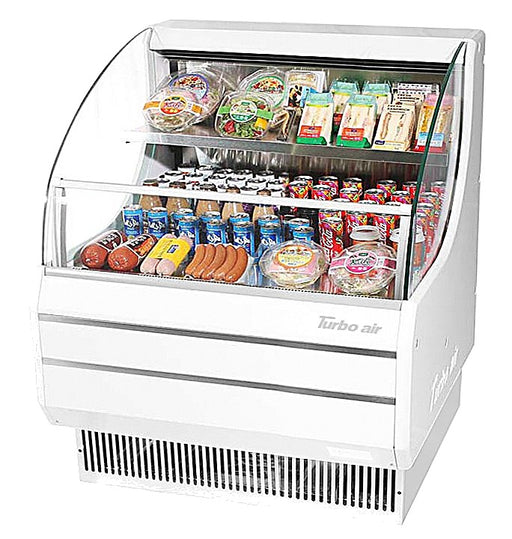 Turbo Air TOM-30LW-N 28" Horizontal Open Air Cooler w/ (2) Levels – Low Profile, White Exterior, 115v - Donut-Equipment.com
