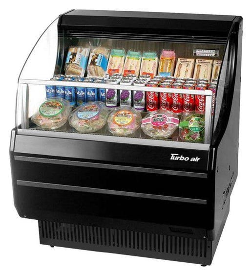 Turbo Air TOM-30SB-N 28" Slim Line Horizontal Open Air Cooler w/ (3) Levels – Black Exterior, 115v - Bakery Wholesalers
