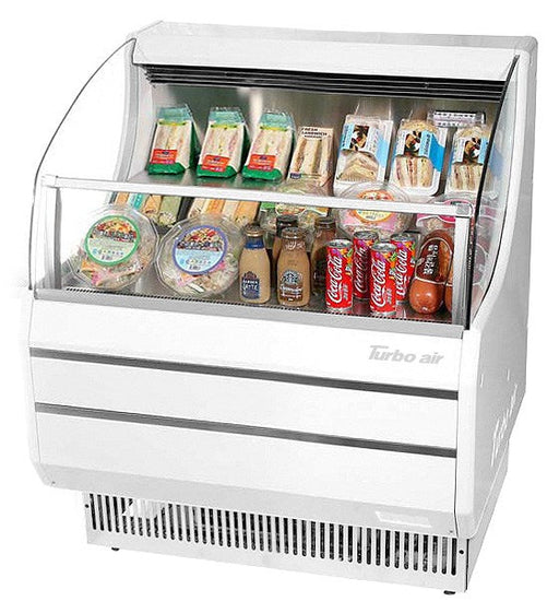 Turbo Air TOM-30SW-N 28" Slim Line Horizontal Open Air Cooler w/ (3) Levels – White Exterior, 115v - Bakery Wholesalers