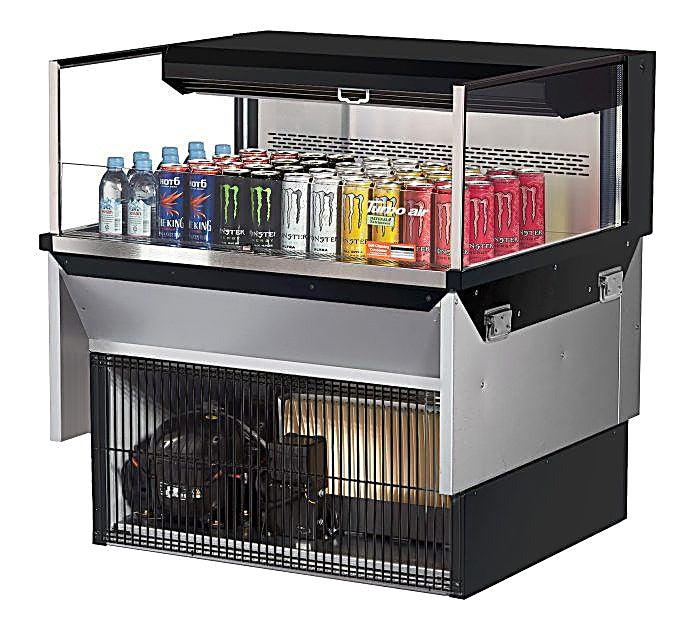 Turbo Air TOM-36L-UF-B-1SI-N 35 7/8" Drop-In Horizontal Open Air Cooler w/ (1) Level – Black Exterior, 115v - Donut-Equipment.com