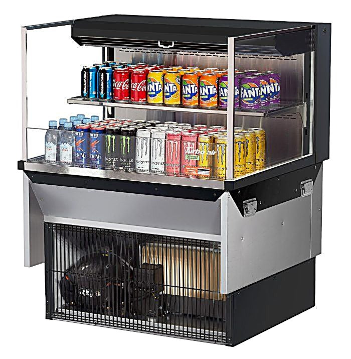 Turbo Air TOM-36L-UF-B-2SI-N 35 7/8" Drop-In Horizontal Open Air Cooler w/ (2) Levels – Black Exterior, 115v - Donut-Equipment.com