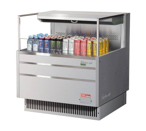 Turbo Air TOM-36L-UF-S-1S-N 35" Stainless Steel Low Profile Horizontal Open Air Cooler w/ (1) Level – Ultra Front Merchandiser, 115v - Bakery Wholesalers