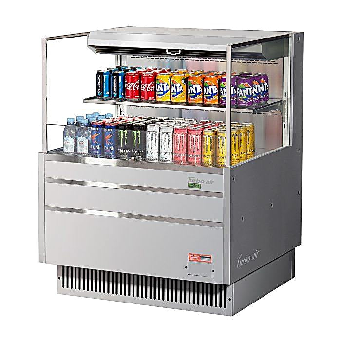 Turbo Air TOM-36L-UFD-S-2S-N 34 3/4" Stainless Steel Low Profile Horizontal Open Air Cooler w/ (2) Levels – Ultra Front Merchandiser, 115v - Donut-Equipment.com