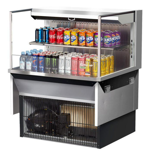 Turbo Air TOM-36L-UF-S-2SI-N 36" Stainless Steel Drop-In Refrigerated Open Display Case Merchandiser – (2) Levels, 1 Shelf, 115v - Bakery Wholesalers