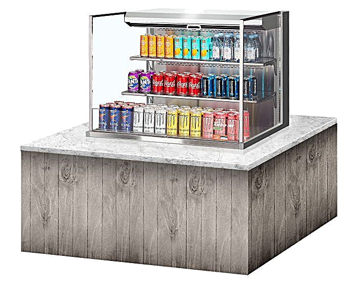 Turbo Air TOM-36L-UF-S-3SI-N 36" Stainless Steel Drop-In Refrigerated Open Display Case Merchandiser – (3) Levels, 2 Shelves, 115v - Donut-Equipment.com