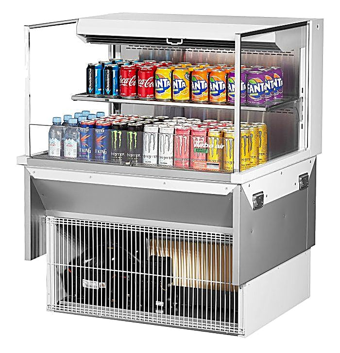 Turbo Air TOM-36L-UF-W-2SI-N 35 7/8" Drop-In Horizontal Open Air Cooler w/ (2) Levels – White Exterior, 115v - Donut-Equipment.com