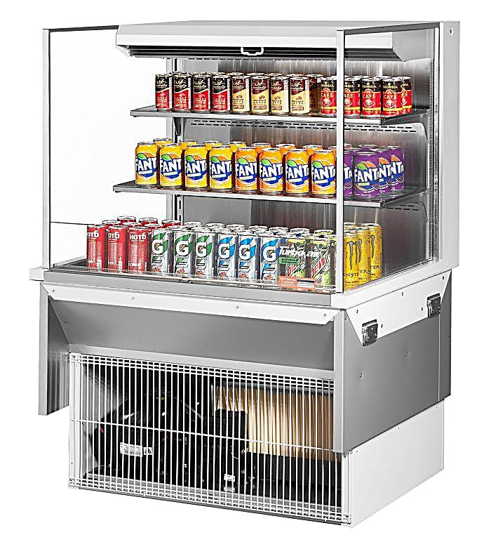 Turbo Air TOM-36L-UF-W-3SI-N 35 7/8" Drop-In Horizontal Open Air Cooler w/ (3) Levels – White Exterior, 115v - Donut-Equipment.com