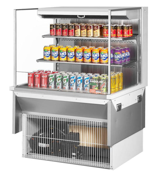 Turbo Air TOM-36L-UF-W-3SI-N 35 7/8" Drop-In Horizontal Open Air Cooler w/ (3) Levels – White Exterior, 115v - Bakery Wholesalers