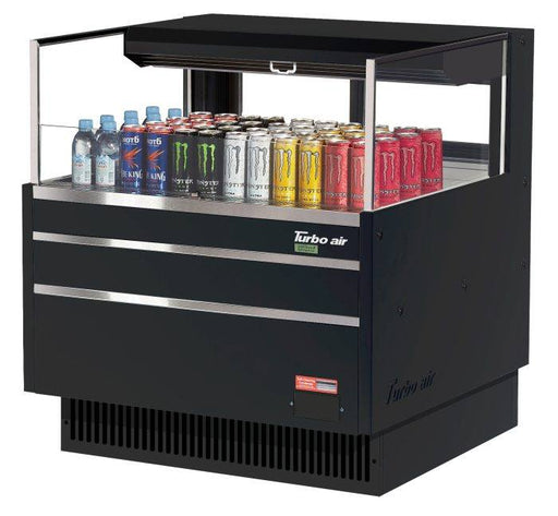 Turbo Air TOM-36L-UFD-B-1S-N 34 3/4" Black Low Profile Horizontal Open Air Cooler w/ (1) Level – Ultra Front Deluxe Merchandiser, 115v - Bakery Wholesalers