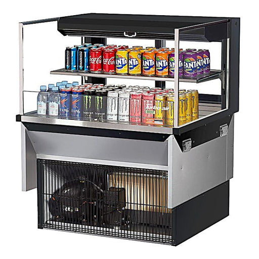 Turbo Air TOM-36L-UFD-B-2SI-N 35 7/8" Drop-In Horizontal Open Air Cooler w/ (2) Levels – Black Exterior, 115v - Donut-Equipment.com