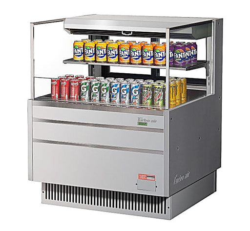 Turbo Air TOM-36L-UFD-S-2S-N 34 3/4" Stainless Steel Low Profile Horizontal Open Air Cooler w/ (2) Levels – Ultra Front Deluxe Merchandiser, 115v - Donut-Equipment.com