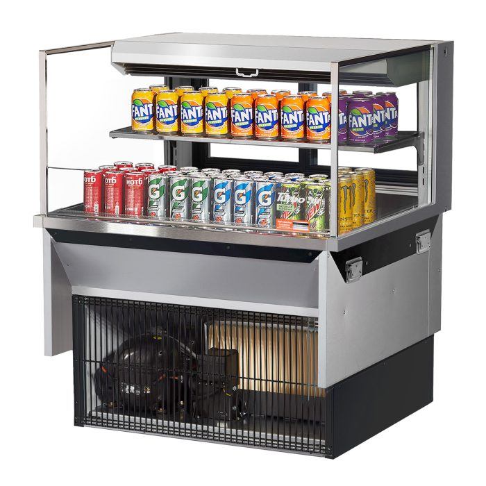 Turbo Air TOM-36L-UFD-S-2SI-N 36" Drop-In Horizontal Open Air Cooler w/ (2) Levels – Stainless Steel Exterior, 115v - Bakery Wholesalers