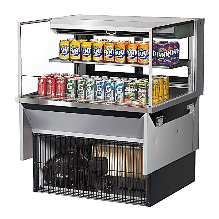 Turbo Air TOM-36L-UFD-S-2SI-N 36" Drop-In Horizontal Open Air Cooler w/ (2) Levels – Stainless Steel Exterior, 115v - Donut-Equipment.com