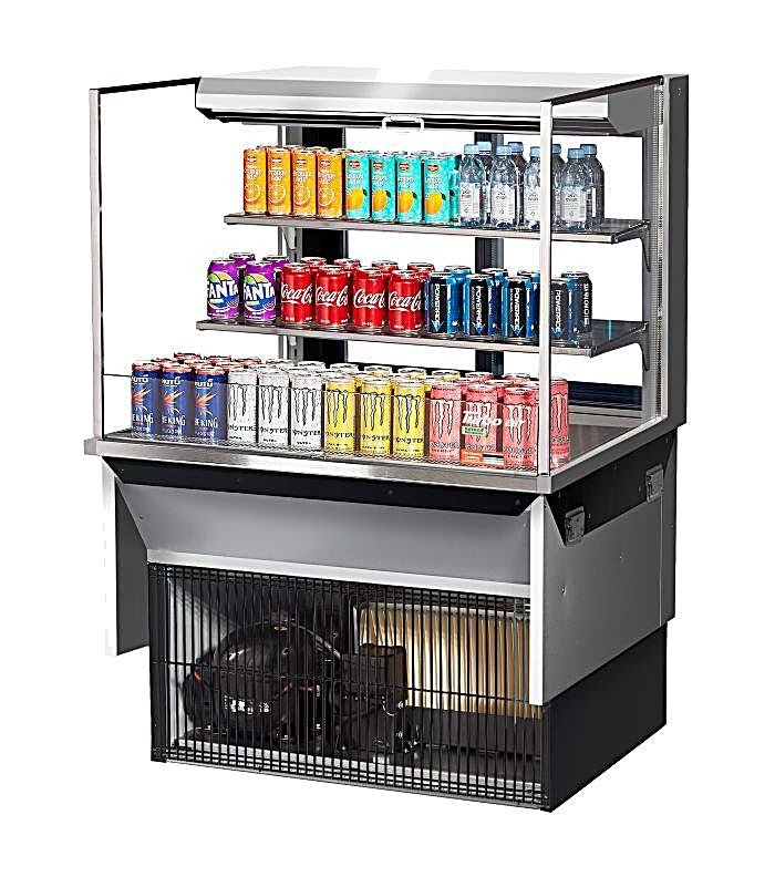 Turbo Air TOM-36L-UFD-S-3SI-N 36" Drop-In Horizontal Open Air Cooler w/ (3) Levels – Stainless Steel Exterior, 115v - Donut-Equipment.com