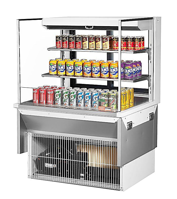 Turbo Air TOM-36L-UFD-W-3SI-N 36" Drop-In Horizontal Open Air Cooler w/ (3) Levels – White Exterior, 115v - Donut-Equipment.com