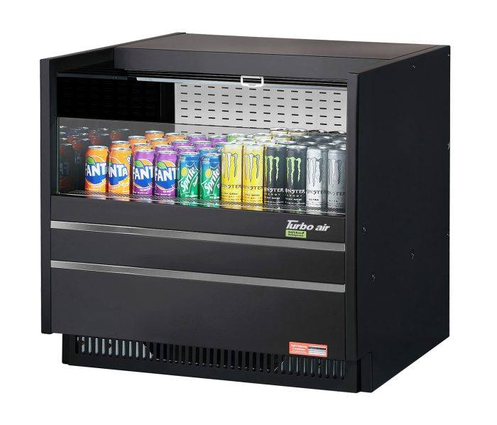 Turbo Air TOM-36UC-B-N 36 1/4" Horizontal Open Air Cooler w/ (1) Level – Black Exterior, 115v - Donut-Equipment.com