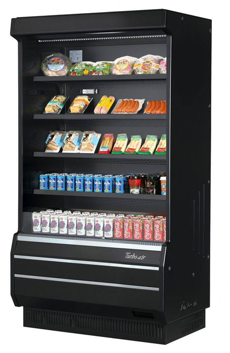 Turbo Air TOM-40B-SP-N 39 1/8" Vertical Open Air Cooler w/ (5) Levels – Black Exterior, 115v - Bakery Wholesalers