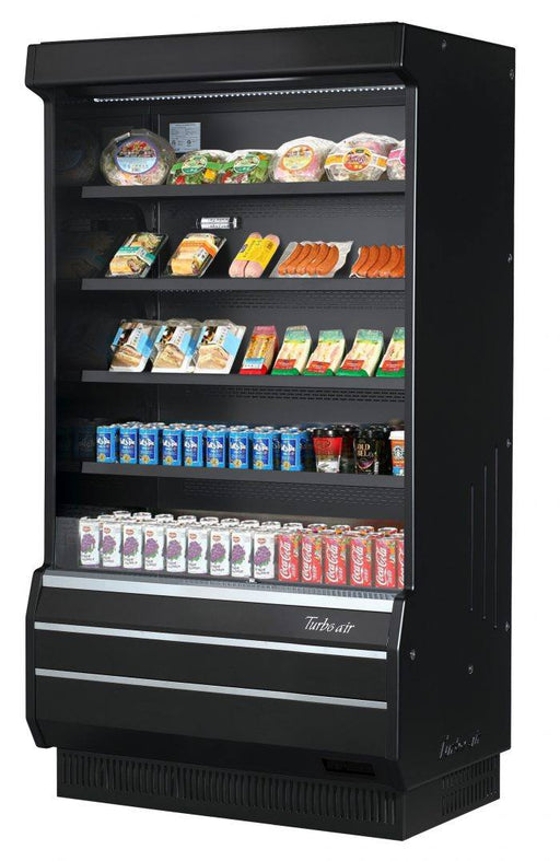 Turbo Air TOM-40B-SP-N 39 1/8" Vertical Open Air Cooler w/ (5) Levels – Black Exterior, 115v - Bakery Wholesalers