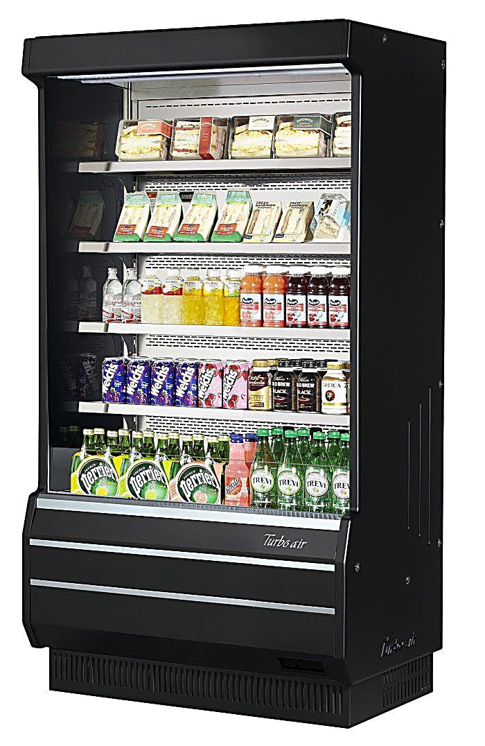 Turbo Air TOM-40B-SP-N 39 1/8" Vertical Open Air Cooler w/ (5) Levels – Black Exterior, 115v - Donut-Equipment.com