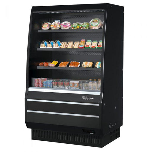 Turbo Air TOM-40MB-SP-N 39 1/8" Vertical Open Air Cooler w/ (4) Levels – Black Exterior, 115v - Bakery Wholesalers