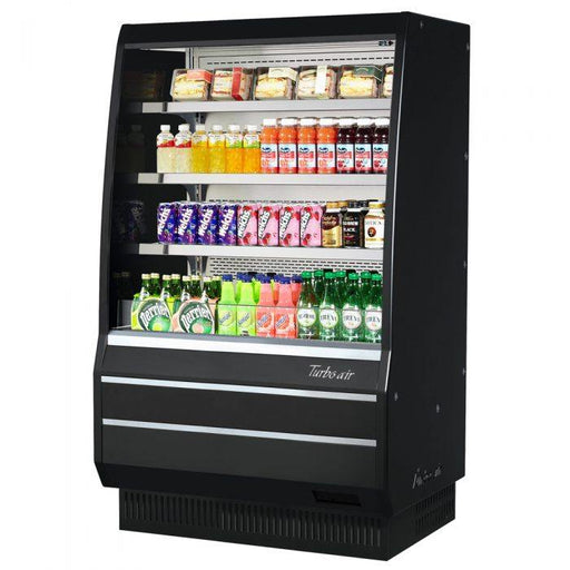 Turbo Air TOM-40MB-SP-N 39 1/8" Vertical Open Air Cooler w/ (4) Levels – Black Exterior, 115v - Bakery Wholesalers