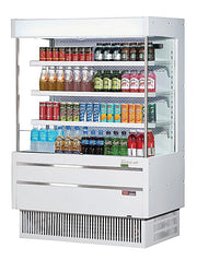 Turbo Air TOM-40MSEW-N 39 3/8" White Narrow Depth Vertical Open Air Cooler / Air Curtain Display Case with (4) Levels, 115v - Donut-Equipment.com
