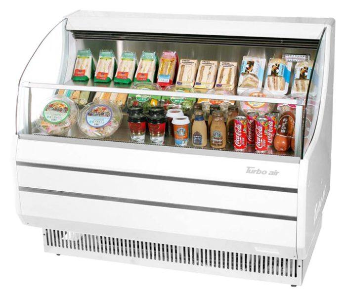 Turbo Air TOM-40SW-N 39" Slim Line Horizontal Open Air Cooler w/ (3) Levels – White Exterior, 115v - Bakery Wholesalers
