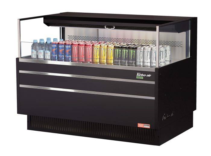 Turbo Air TOM-48L-UF-B-1S-N 46 3/4" Black Low Profile Horizontal Open Air Cooler w/ (1) Level – Ultra Front Merchandiser, 115v - Bakery Wholesalers