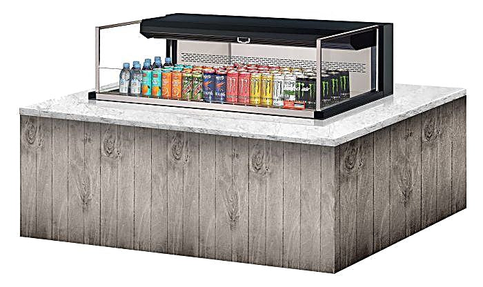 Turbo Air TOM-48L-UF-B-1SI-N 47 7/8" Drop-In Horizontal Open Air Cooler w/ (1) Level – Black Exterior, 115v - Donut-Equipment.com