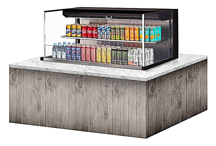 Turbo Air TOM-48L-UF-B-2SI-N 47 7/8" Drop-In Horizontal Open Air Cooler w/ (2) Levels – Black Exterior, 115v - Donut-Equipment.com