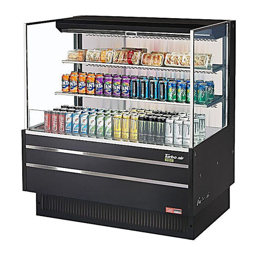 Turbo Air TOM-48L-UF-B-3S-N 46 3/4" Black Low Profile Horizontal Open Air Cooler w/ (3) Levels – Ultra Front Merchandiser, 115v - Donut-Equipment.com