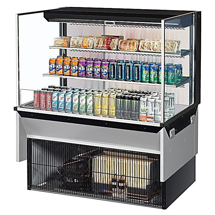Turbo Air TOM-48L-UF-B-3SI-N 47 7/8" Drop-In Horizontal Open Air Cooler w/ (3) Levels – Black Exterior, 115v - Donut-Equipment.com