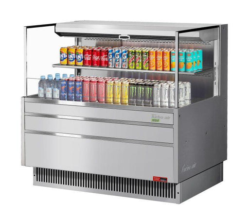 Turbo Air TOM-48L-UF-S-2S-N 46 3/4" Stainless Steel Low Profile Horizontal Open Air Cooler w/ (2) Levels – Ultra Front Merchandiser, 115v - Bakery Wholesalers