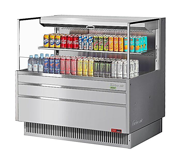 Turbo Air TOM-48L-UF-S-2S-N 46 3/4" Stainless Steel Low Profile Horizontal Open Air Cooler w/ (2) Levels – Ultra Front Merchandiser, 115v - Donut-Equipment.com