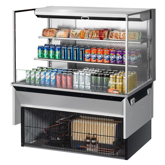 Turbo Air TOM-48L-UF-S-3SI-N 48" Stainless Steel Drop-In Refrigerated Open Display Case Merchandiser w/ (3) Levels, 115v - Bakery Wholesalers
