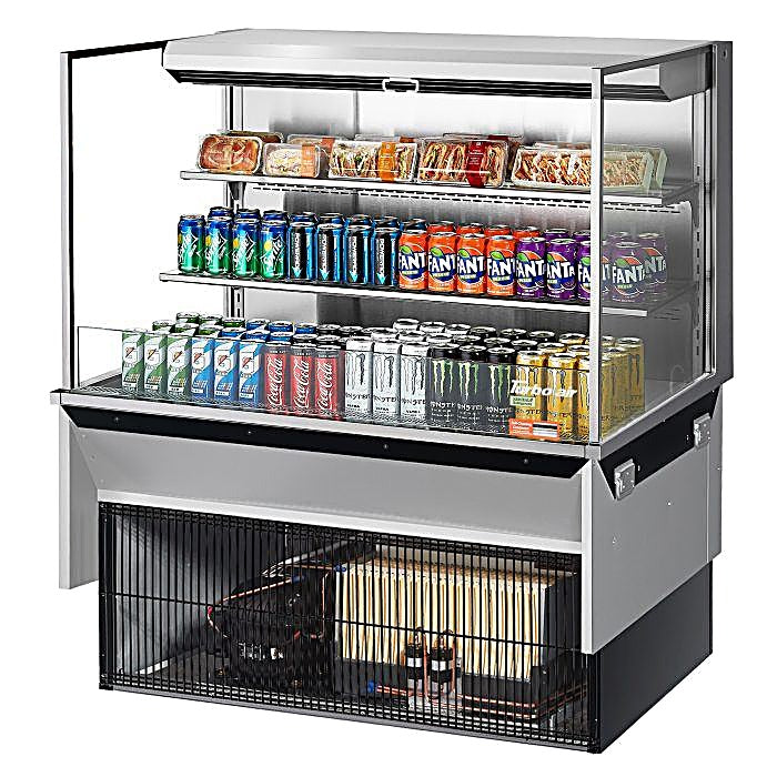 Turbo Air TOM-48L-UF-S-3SI-N 48" Stainless Steel Drop-In Refrigerated Open Display Case Merchandiser w/ (3) Levels, 115v - Donut-Equipment.com