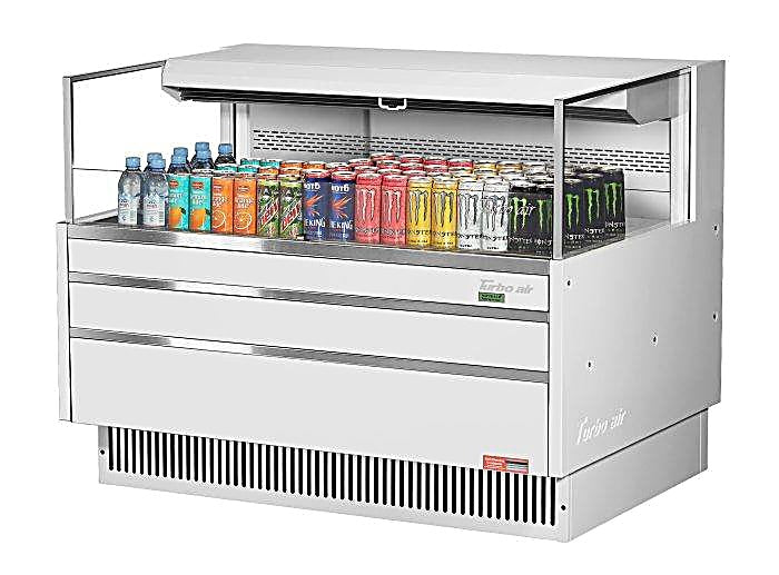 Turbo Air TOM-48L-UF-W-1S-N 46 3/4" White Low Profile Horizontal Open Air Cooler w/ (1) Level – Ultra Front Merchandiser, 115v - Donut-Equipment.com