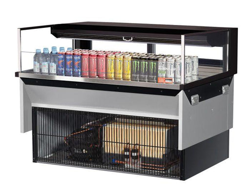 Turbo Air TOM-48L-UFD-B-1SI-N 48" Drop-In Horizontal Open Air Cooler w/ (1) Level – Black Exterior, 115v - Bakery Wholesalers