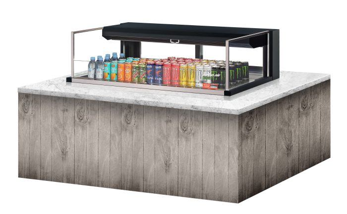 Turbo Air TOM-48L-UFD-B-1SI-N 48" Drop-In Horizontal Open Air Cooler w/ (1) Level – Black Exterior, 115v - Bakery Wholesalers