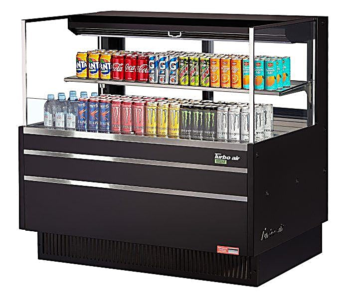 Turbo Air TOM-48L-UFD-B-2S-N 46 3/4" Black Low Profile Horizontal Open Air Cooler w/ (2) Levels – Ultra Front Deluxe Merchandiser, 115v - Donut-Equipment.com