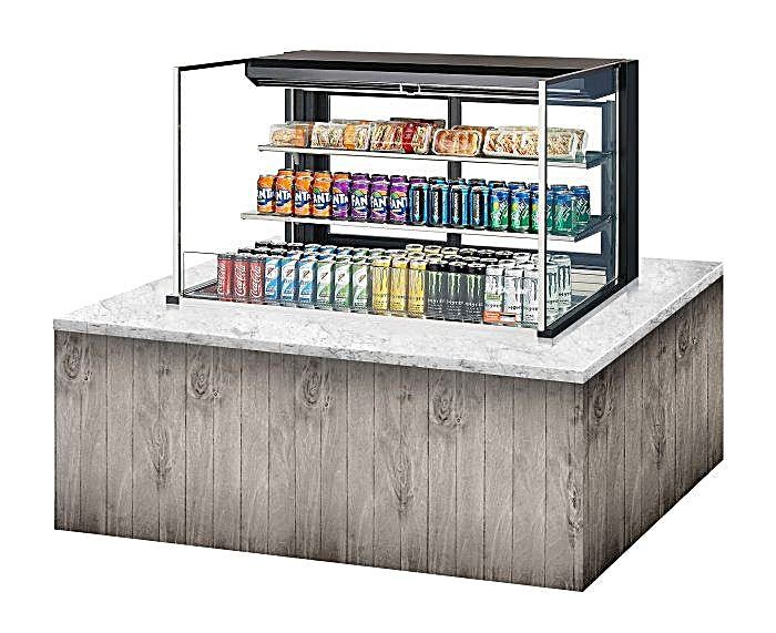 Turbo Air TOM-48L-UFD-B-3SI-N 48" Drop-In Horizontal Open Air Cooler w/ (3) Levels – Black Exterior, 115v - Donut-Equipment.com